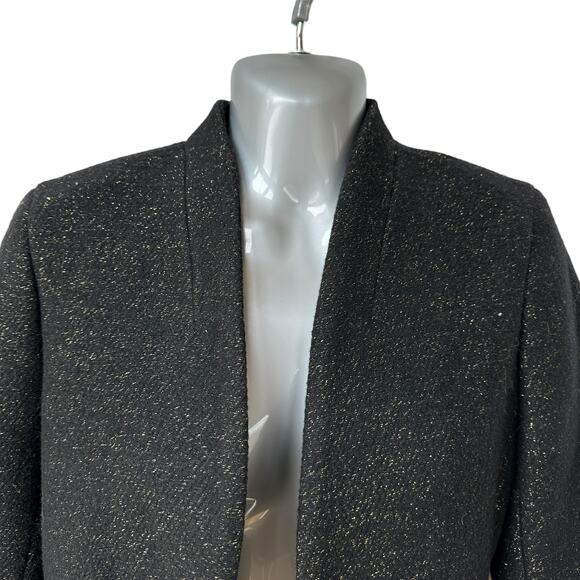 J. Crew Blazer Black Gold Metallic Open Front Wool Blend Jacket Women's Size 2 - Picture 3 of 11